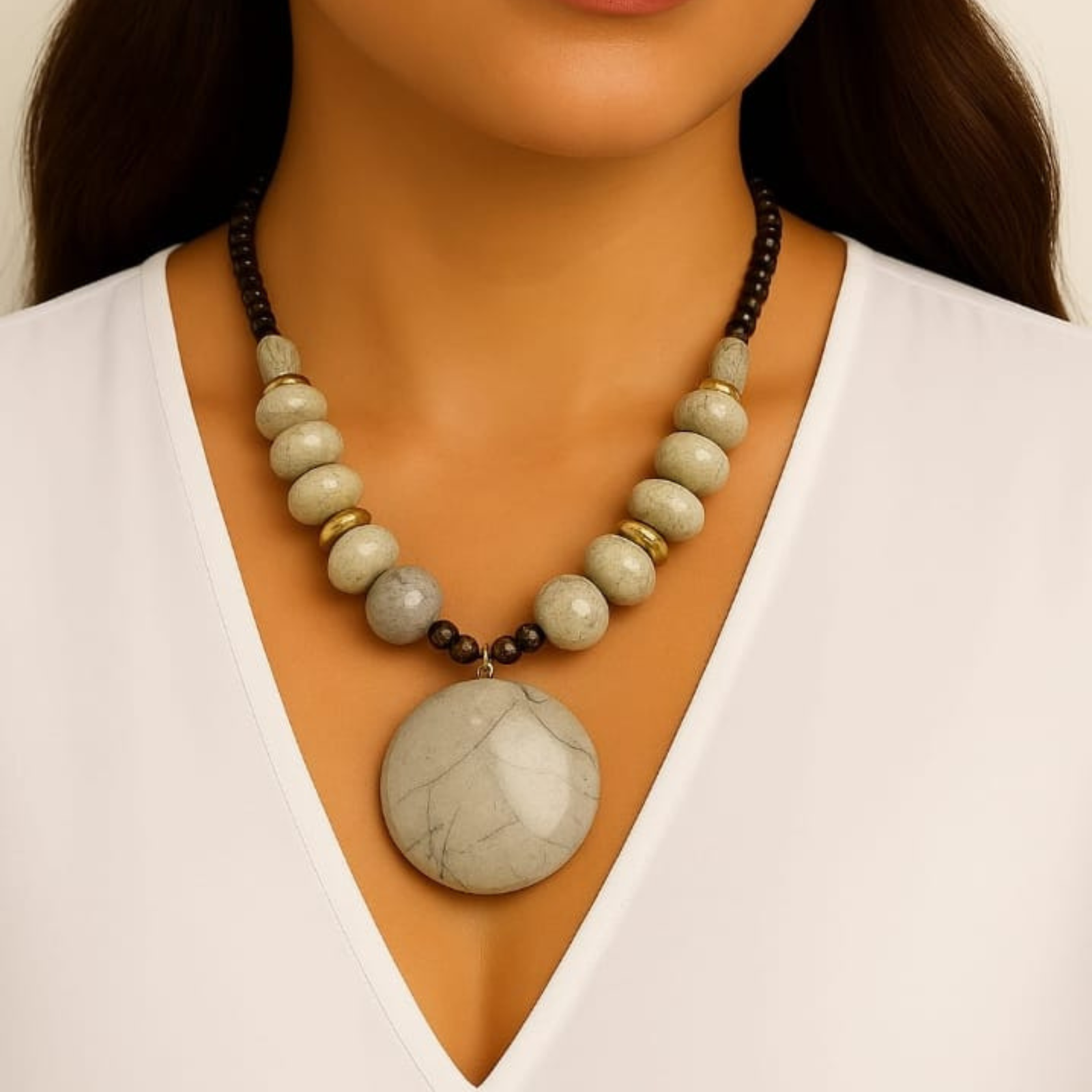 Crystal Bead Neckpiece-White